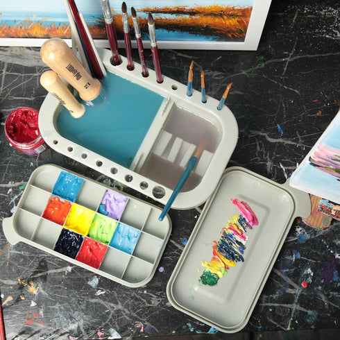 MyLifeUNIT Paint Brush Cleaner, Paint Brush Holder and Organizers with Palette for Acrylic, Watercolor, and Water-Based Paints (Grey)...