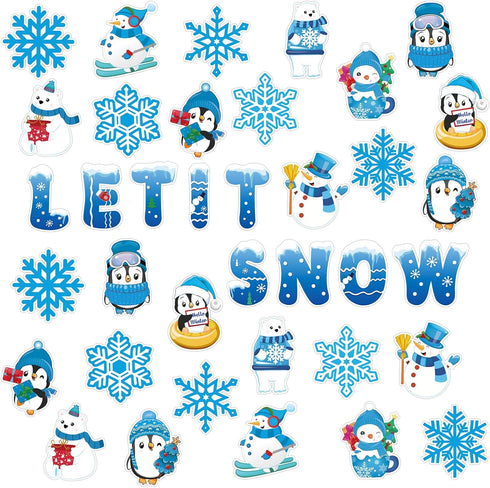 Winter Bulletin Board Decorations for Classroom, Christmas Winter Classroom Decorations with Snowflake Snowman Penguin Cutouts for School Home Cha...