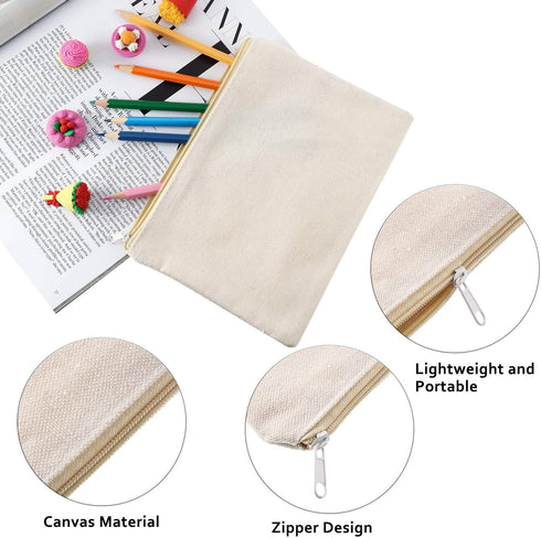 16 Pack Multi-Purpose Cosmetics Bag with Zipper Canvas Makeup Pouches Travel Toiletry Bag Pen Pencil Bag Blank DIY Craft Bag (M, Beige)...