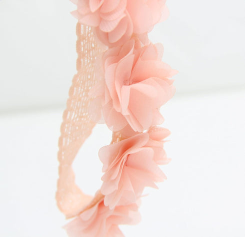 Baby Toddler Elastic Chiffon Flower Headbands Princess Girls Hand Sewing Beads Flower Headwear Nylon (QJ11 White pink) (QJ11 White pink)...