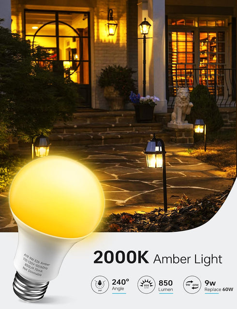 KINDEEP Amber Light Bulbs, 9W Amber Yellow LED Light Bulb, 2000K Soft Warm Sleep Light Bulbs, Bug Light Bulbs, 60W Equivalent, E26, for Bedroom, N...