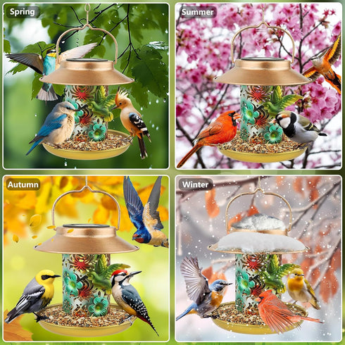 Solar Bird Feeder for Outdoors Hunging, Gifts for Mom Grandma Women, Metal Waterproof Outside Wild Bird Feeders,Cardinals Feeders, Gifts for Bird ...