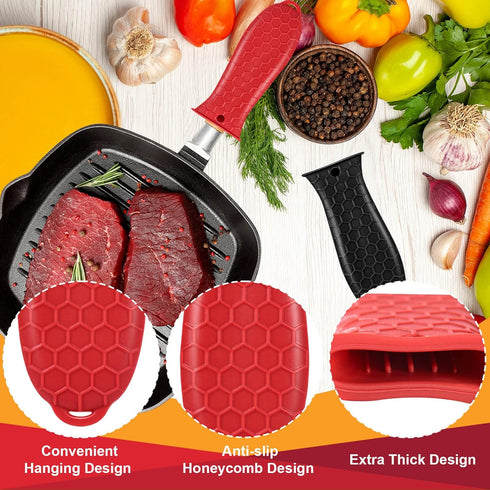 2 Pcs Cast Iron Handle Cover, Silicone Hot Handle Holder, Heat Resistant Cast Iron Skillet Handle Covers Potholder for Frying Pans and Griddles Ki...
