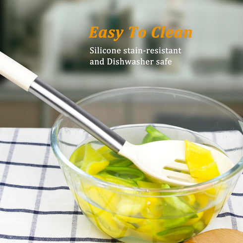 Silicone Spoons for Cooking Kitchen Serving Spoon Set of 3 for Nonstick Cookware Slotted Solid Spoon Pasta Spaghetti Server Stainless Steel Handle...