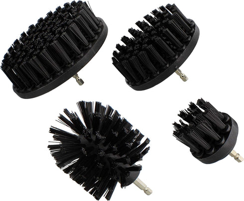 ABN Power Scrubber Cleaning Brush Set for 1/4in Drive Drill - 4 Piece Black Hard Bristle Shower Scrubber, Baseboard Cleaner, Scrubbing Brush Kit S...
