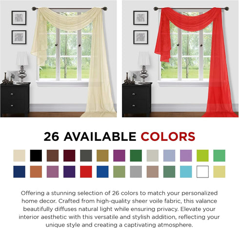 Sapphire Home Window Scarf Valance Curtains - Extra Long Sheer Valances for Windows - Voile Swag Curtains for Living Room, Kitchen, and Bedroom De...