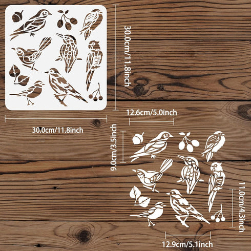 FINGERINSPIRE Birds Stencil for Painting 11.8x11.8inch Reusable Birds Tree Branches Stencils Bird World Drawing Template Plastic Hollow Out Stenci...