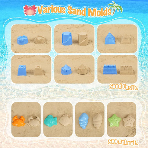 Beach Toys Sand Toys for Kids, Sand Castle Toys for Beach with Dump Truck, Sand Castle Bucket, Sand Molds, Shovel and Rake, Sandbox Toys for Toddl...