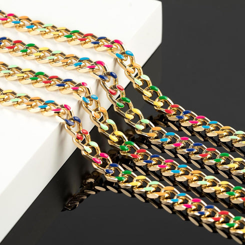 9.8 Feet Colorful Dripping Oil Cuban Chains for Jewelry Making, Gold Plated Aluminum Chain for Necklace Unwelded Twist Curb Chain Roll with Jump R...