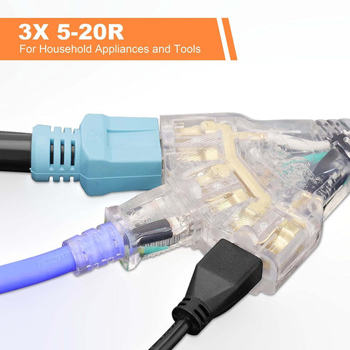 30 Amp to 110V Adapter Power Cord for RV,NEMA TT-30P to 5-15R/5-20R T-Blade Household Connectors,Generator Adapter Cord with LED Indicator,10 gaug...
