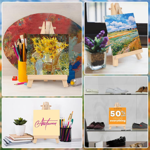 5 Inch Mini Canvas 2.8 Inch Mini Easel, 6 Pcs Small Painting Canvas with 6 Pcs Mini Easel, for Painting, Crafts, Photos etc...