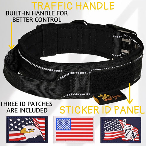 ADITYNA Heavy Duty Dog Collar with Handle - Reflective Black Dog Collar for Medium Dogs - Wide, Thick, Tactical, Soft Padded - Perfect Dog Collar ...