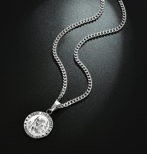 ORAZIO SAINT CHRISTOPHER Necklace 3.5mm Stainless Steel Penant Necklace Curb Link Chain 22-24 Inches...