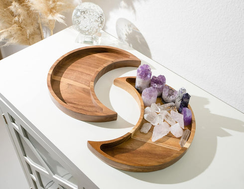 Home and Room Decor, Jewelry Organizer - Gothic Home Decor Trinket Dish, Moon Decor, Crystal Display, Acacia Wood Tray for Bedroom, Boho & Witchy ...