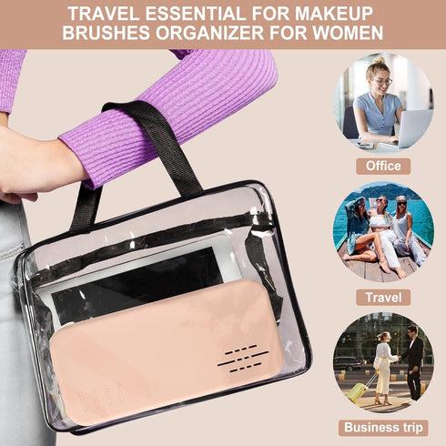 Travel Makeup Brush Holder Portable Makeup Brush Organizer Anti-fall Out Silicone Makeup Bag Travel Case Waterproof & Easy-Clean Small Pouch Trave...