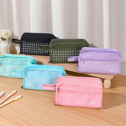 Sooez Large Pencil Case, Big Capacity Pencil Pouch Pen Bag with 3 Compartment, Portable Canvas Stationery Organizer with Zipper, Cute Aesthetic Sc...
