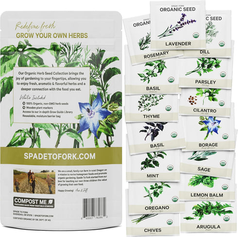 15 Certified Organic Herb Seeds Variety Pack (4X More) 10,000+ Non GMO Seeds for Planting Indoor Herb Garden or Outdoor Herb Garden Seeds for Plan...