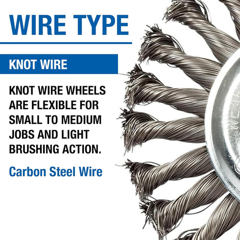 Mercer Industries 186540-5" x 1/2" x 5/8"-11 Knot Wire Wheel, 020 Carbon Steel Wire...