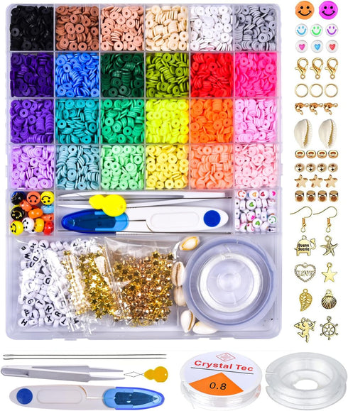 Asingeloo 6000pcs 24 Colors Bracelet Making Kit, Polymer Clay Bead Bracelet Kit for Beginner, Jewelry Making Kit for Kids- Teen Girl Gifts 6mm Hei...