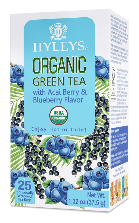 Hyleys Organic Green Tea Acai Berry and Blueberry Flavor - 25 Tea Bags...