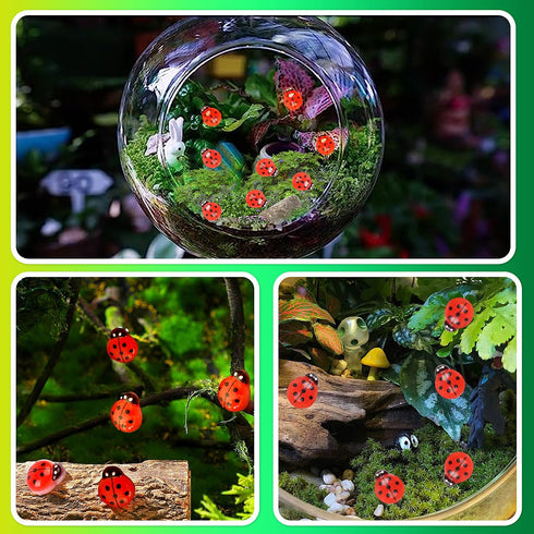 KIMOBER 100PCS Mini Luminous Ladybug Miniature Figurines,Glow in Dark Resin Animals Ladybug Figures for Fairy Garden Micro Landscape Decor Cake To...