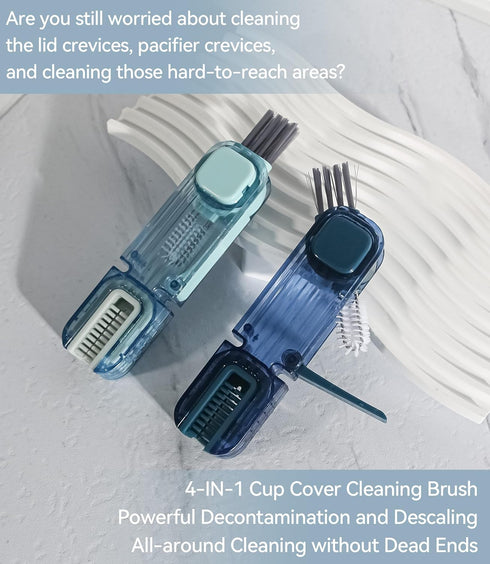 4 in 1 Bottle Gap Cleaning Brush - 2 PCS Multifunctional Cup Lid Cleaning Tools, Mutipurpose Tiny Silicone Cup Holder Cleaner Nipple Cleaning Brus...