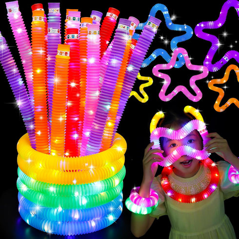 12 PCS Light Up Glow Pop Tubes, Neon Glow Sticks Party Favors for Kids 3-8-12, Fidget Stress Relief Toys, Toddlers Goodie gift Bag Stuffer Fillers...