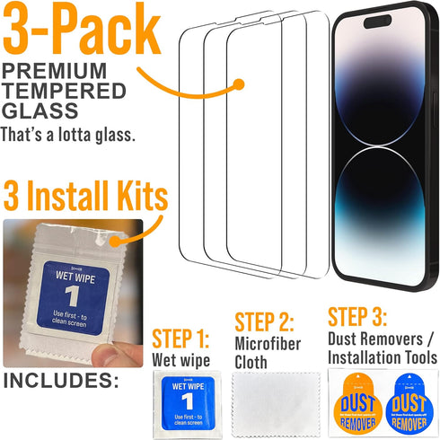 Scooch (5-in-1 iPhone 15 Screen Protector (3-Pack) with Camera Lens Protector (2-Pack) Premium 9H Tempered Glass, Anti-Scratch, Anti-Fingerprint, ...