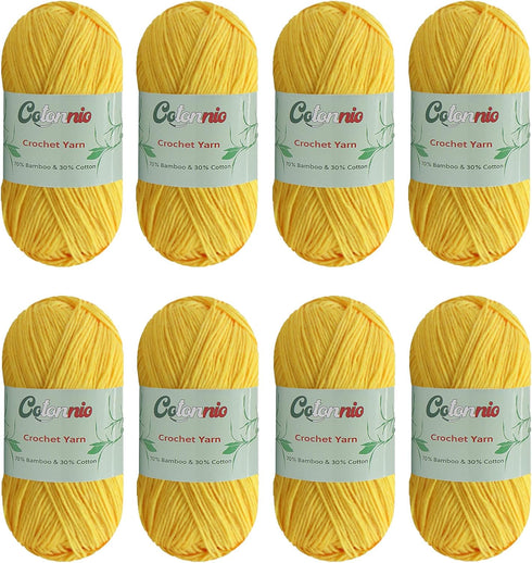 8 Skeins Crochet Knitting Yarn 70% Rayon derived from Bamboo, 30% Cotton Superfine Fingering Weight Sunny Cat Cotonnio Imported (Sun Flower)......