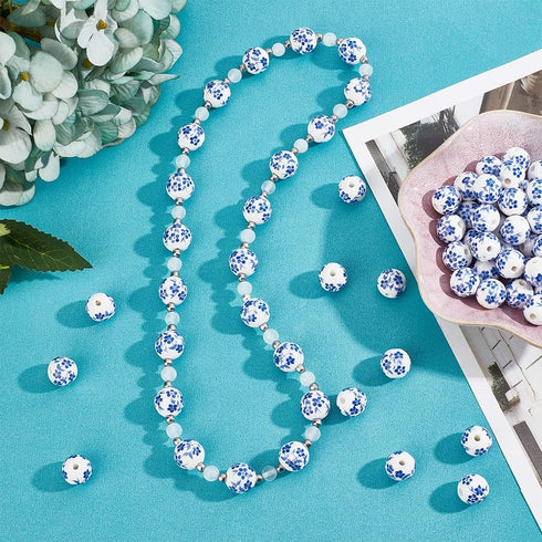 CHGCRAFT 200pcs 12mm Round Porcelain Beads Ceramic Loose Beads Handmade Porcelain Beads Printed Round Spacer Beads for DIY Jewelry Making Supplies...