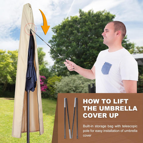 Patio Umbrella Cover - Waterproof 420D Oxford Outdoor Umbrella Covers With Folding Rod. Parasol Cover for 7.5ft 8ft 9ft 10ft 11ft (Beige)...