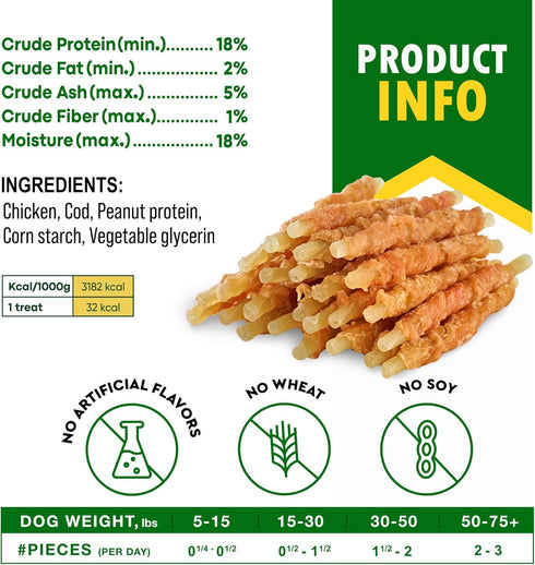 Beloved Pets Cod Sticks Dog Treats Chicken Wrapped - All Natural Rawhide - Free & Grain Free Long Lasting Chews for Large & Small Dogs - Dried Pet...