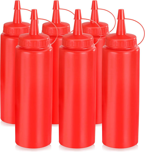 New Star Foodservice 26283 Squeeze Bottles, Plastic, 8 oz, Red, Pack of 6...