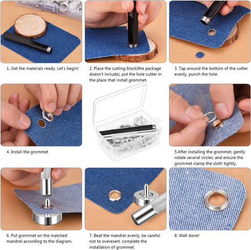 Pangda 100 Sets Grommet Eyelets Tool Kit, Grommet Setting Tool and Eyelets with Setting Tools and Storage Box for Fabric, Tarps, Curtains?1/4 Inch...