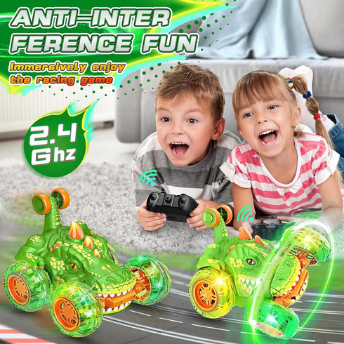 Dinosaur Toys for Kids 3-5, 360° Rotating 2.4Ghz Remote Control Car with Cool Light,4WD RC Sunt Car Toys Birthday Gifts for Children Toddlers Boys...