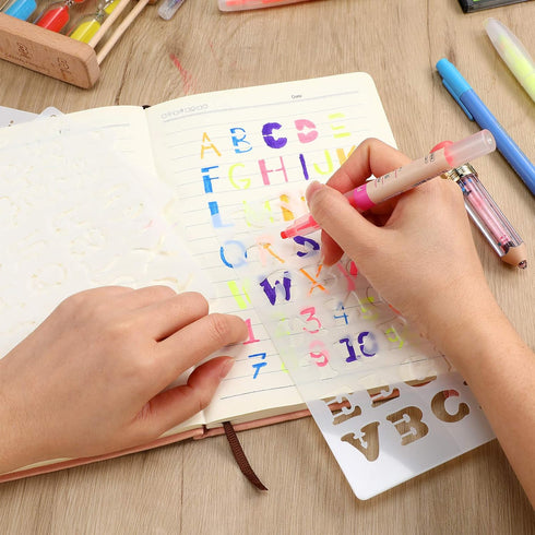 28 Pieces Letter and Number Stencils Reusable Plastic Letter Stencils Alphabet Journal Stencils Font Templates for Notebook, Diary, Scrapbook, DIY...