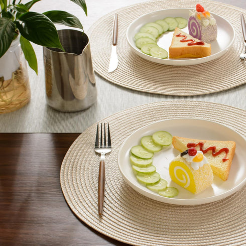 FunWheat Round Braided Placemats Set of 6 Table Mats for Dining Tables Woven Washable Non-Slip Place mats 15 inch(Beige, 6pcs)...