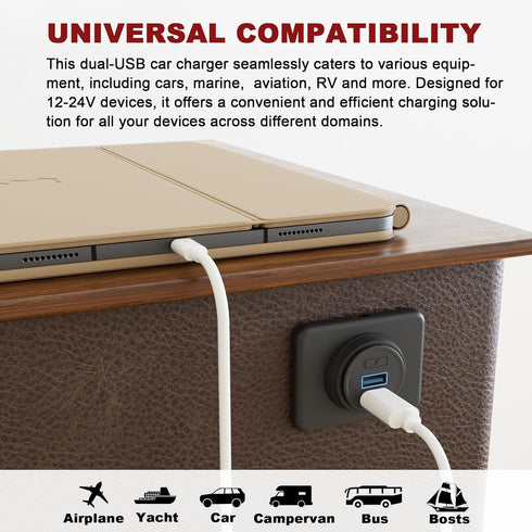 RV USB Outlet DAMAVO YM1236 Panel Dual Port Charger Socket, 12V-24V Car Charger Female, Bus, Boat, Automotive Marine ATV Truck (Surface Mount Inst...