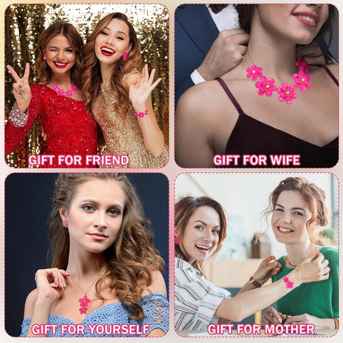 6 Pcs Flower Necklace Earrings and Bracelet Set Floral Jewelry Sets Choker Statement Necklace for Women...