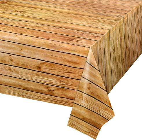 PHOGARY 3PCS Wood Grain Tablecover Wood Print Tablecloth, Rectangular Table Covers for Rustic Wedding Baby Shower Dcoration, Disposable Plastic Re...