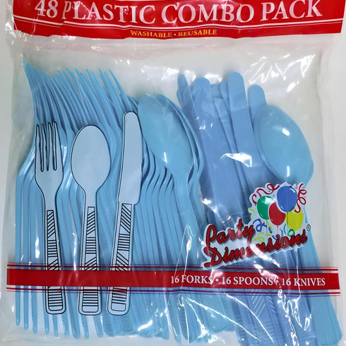 Party Dimensions, Light Blue 48 Count Cutlery Combo, 16 Servings...