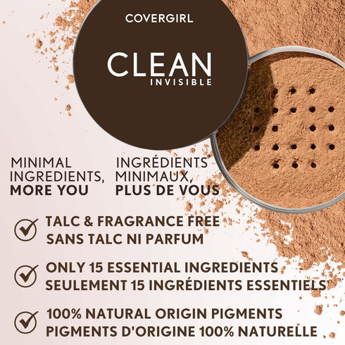 COVERGIRL Clean Invisible Loose Powder - Loose Powder, Setting Powder, Vegan Formula - Translucent Fair, 20g (0.63 oz)...