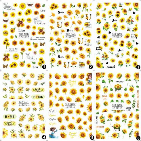 7 Sheets Sunflower Nail Stickers Decals Flower Nail Decals 3D Self Adhesive Spring Summer Nail Art Stickers Floral Designs Nail Art Supplies for W...