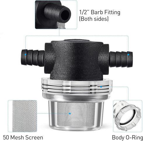 1/2 Inches Water Pump Strainer, Compatible with 3/8 Inches Hose Barb in-Line Strainer Twist-On Pipe Sprayer Filter for Water Pump 12V Direct Curre...