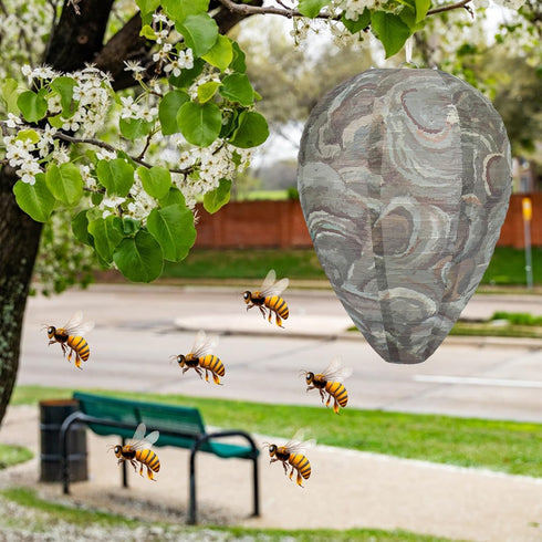 DECYOOL 4 Pack Paper Wasp Nest Decoy Hanging Wasp Nest Stay Away from Wasps Hornets Yellow Jackets(Dark Green)...