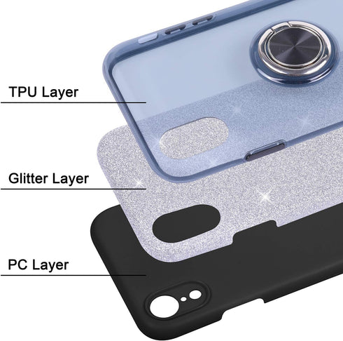 Wisdompro Case for iPhone XR, Cute Glitter Bling Sparkle Protective Case with Ring Kickstand, Women Girls Phone Case for 6.1 Inch Apple iPhone XR ...