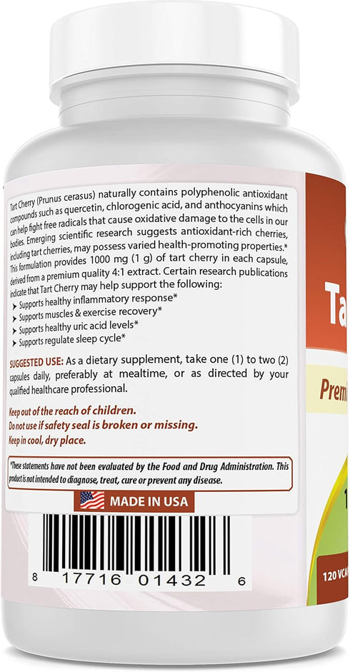 Best Naturals Tart Cherry Extract 1000 mg (Non-GMO) Veggie Capsules - Promotes Healthy Uric Acid levels within normal range, Healthy Joint Functio...