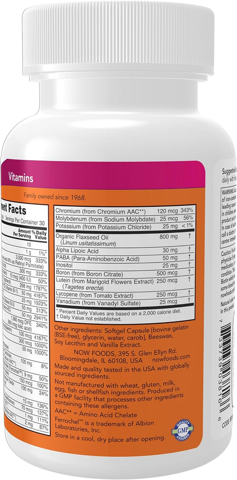 NOW Supplements, Liquid Multi Gels with Lutein and Lycopene, plus Flax Seed Oil, 60 Softgels...