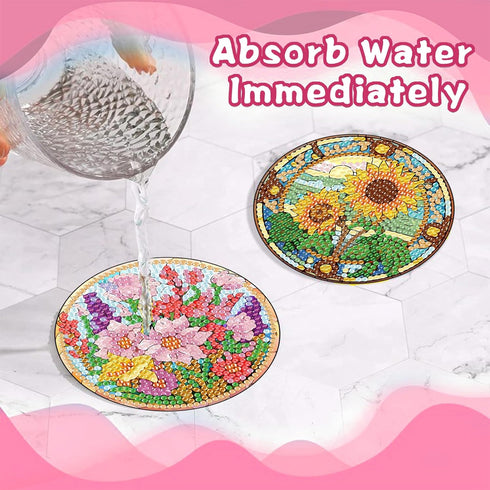 8 PCS Diamond Art Coasters-Flower Diamond Painting Coasters Kits with Holder,DIY Flowers Coasters Kit for Beginners Adults Art Craft Supplies Gift...