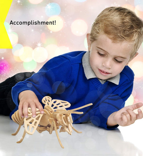 Puzzled 3D Puzzle Honeybee Wood Craft Construction Model Kit, Unique & Educational DIY Wooden Insect Toy Assemble Bee Model Unfinished Crafting Ho...